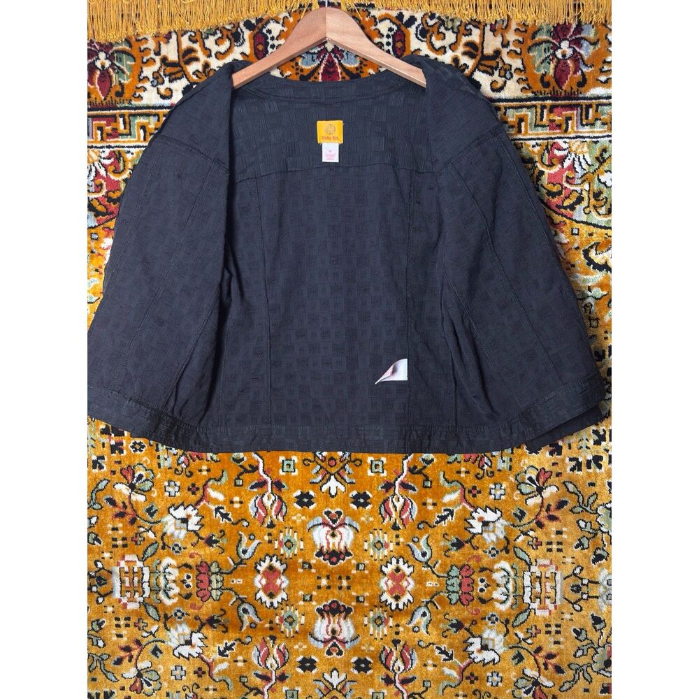Vintage Black Textured Jacquard Round Neck Cropped Blazer Jacket sz 12 Ruby Rd - Picture 10 of 14